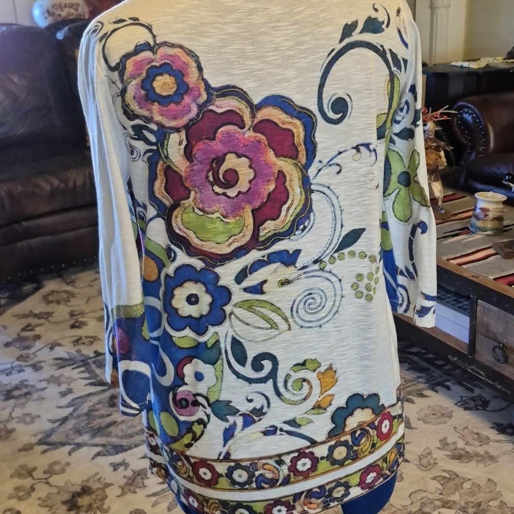 TrishaTyler"Art To Wear" Sz.S. White Floral Pattern Lightweight. SZ. S.(#1757) - Picture 3 of 12